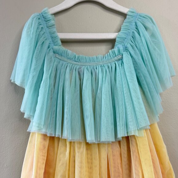 MERI MERI Rainbow Ruffle Princess Dress Girls 5-6 Blue Yellow Pink Layered Tulle - Picture 3 of 8